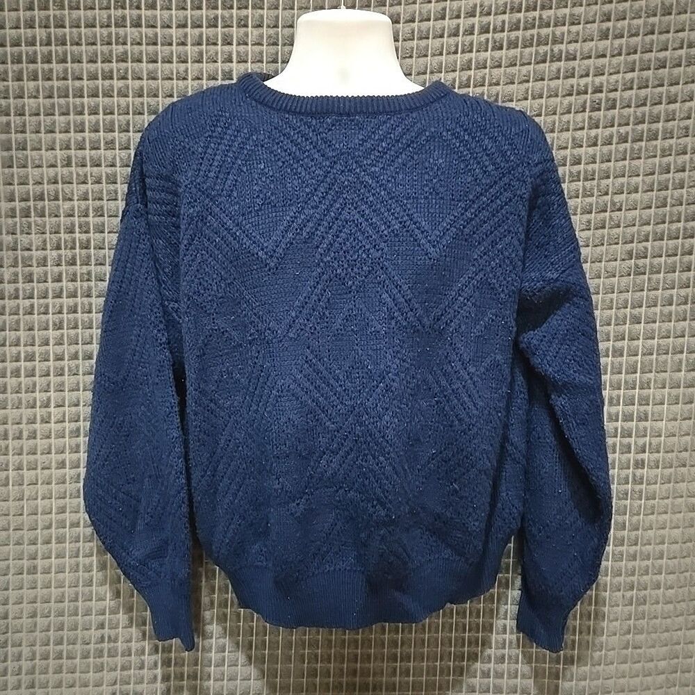 VTG Blue Chunky Knit Sweater MensXL 80s 90s Spettro Acrylic Long Sleeve Pullover